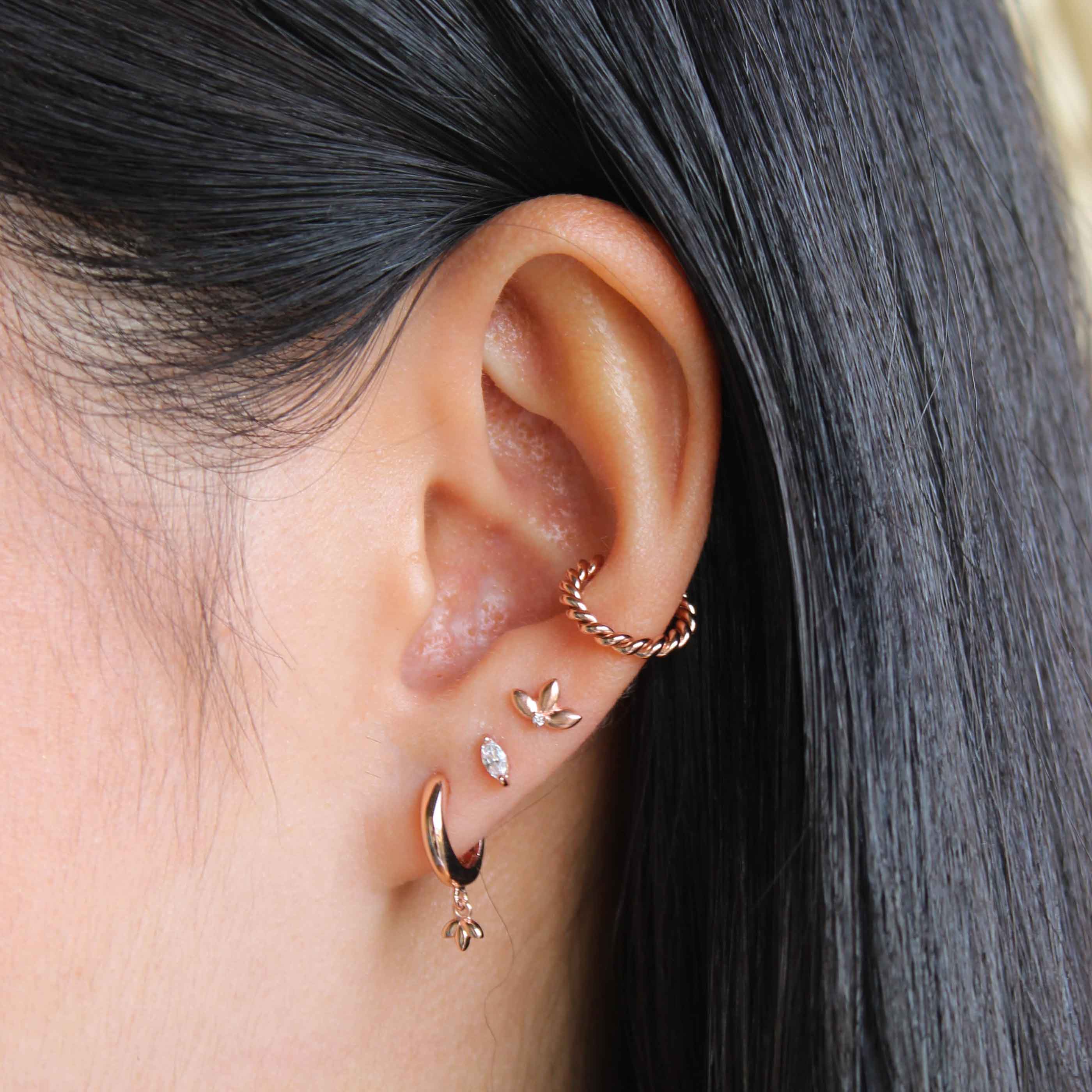 Navette Gem Stud Earrings in Rose Gold