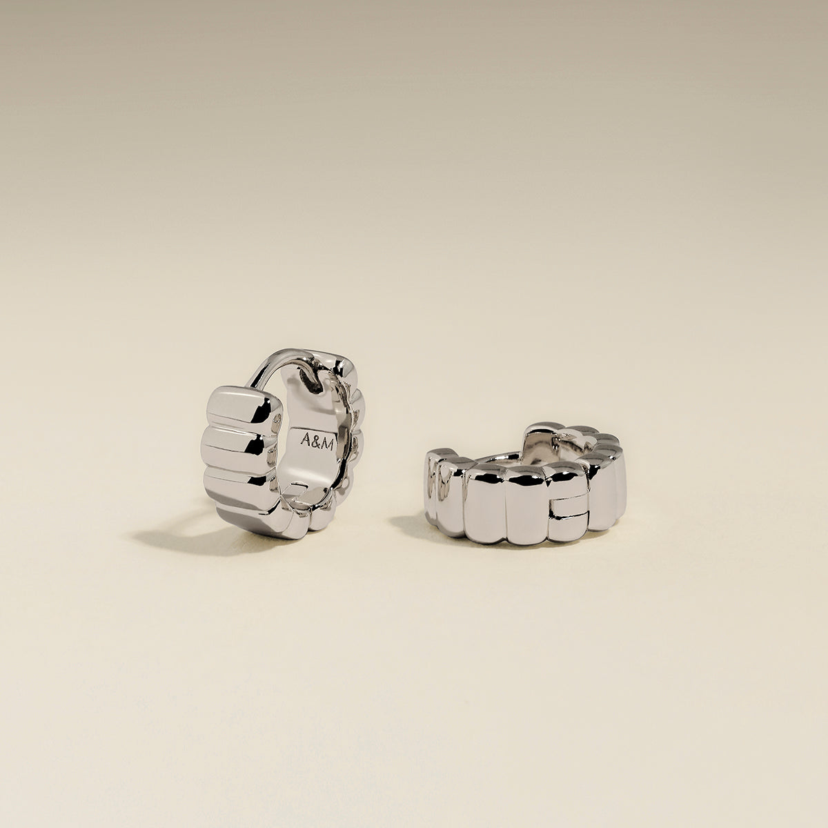 Ridged Huggies in Silver