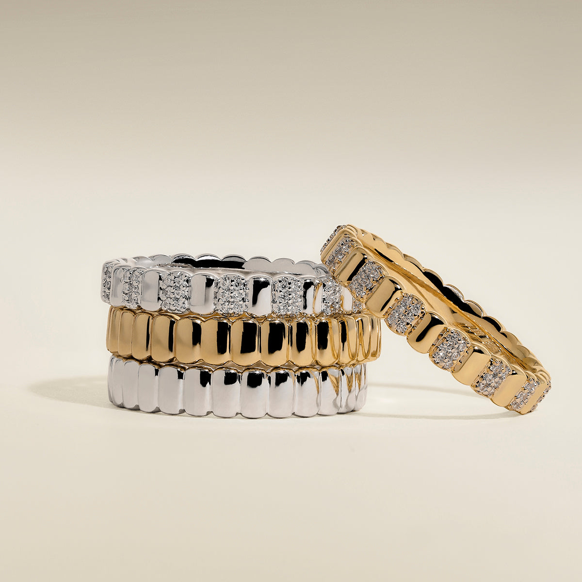 Crystal Ridged Ring in Gold