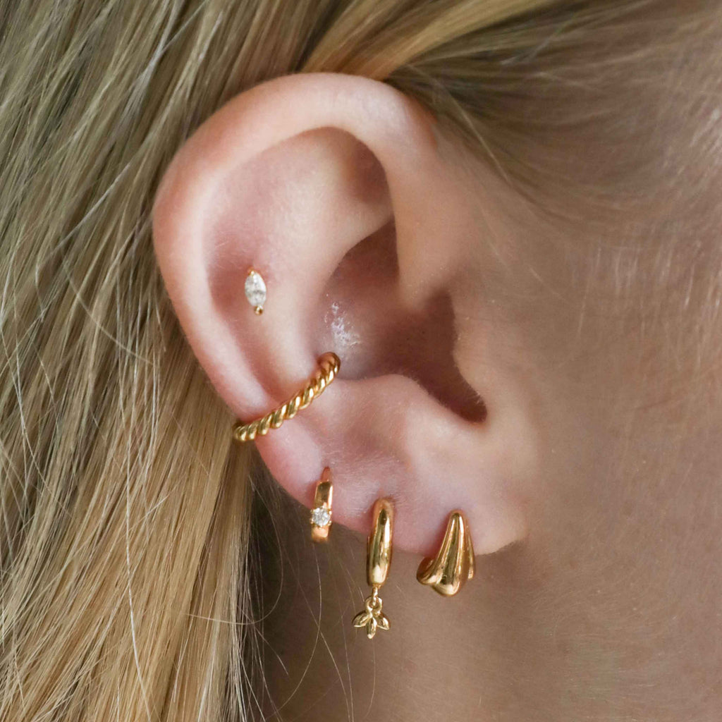 Navette Gem Stud Earrings in Gold