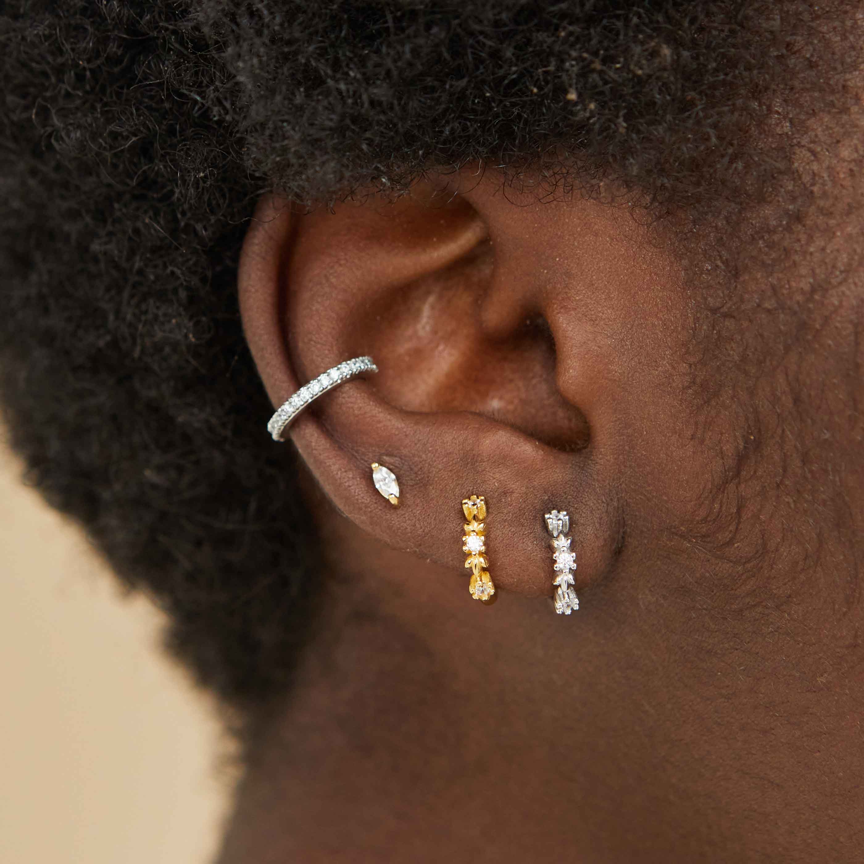 Navette Gem Stud Earrings in Gold